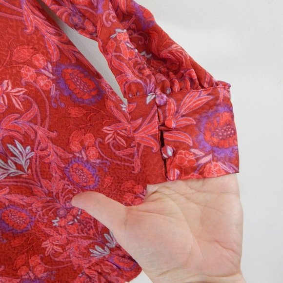 ZARA mini dress long sleeve floral ruffle retro jacquard party holiday red S - Picture 4 of 9